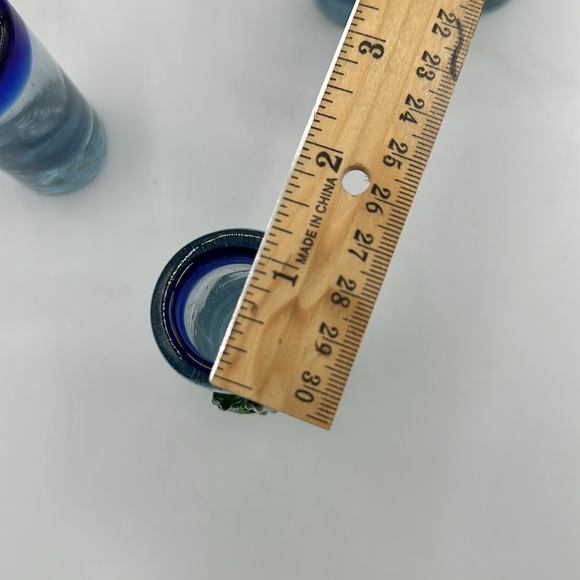 🦋HP! 4 Mexican Shot Glasses Hand Blown with Cobalt Blue Trim. - Picture 6 of 6